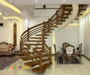 پله چوبی نرده چوبی و پایه نرده